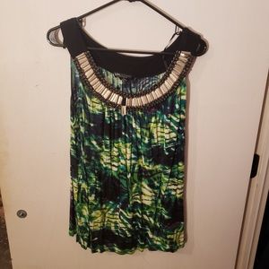 Green patterned tank blouse